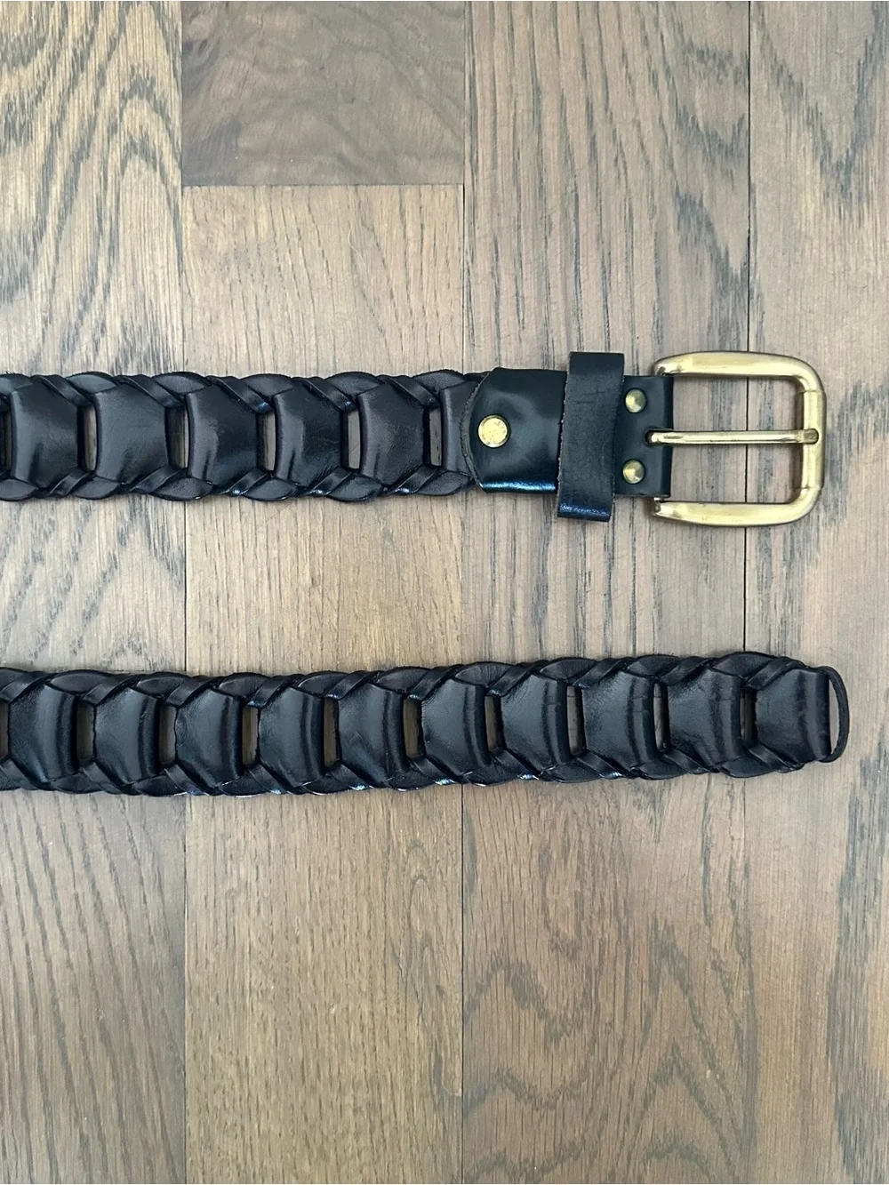 Vintage Tito Roni Italian Interlocked Woven Leather Belt Brass Buckle Black M